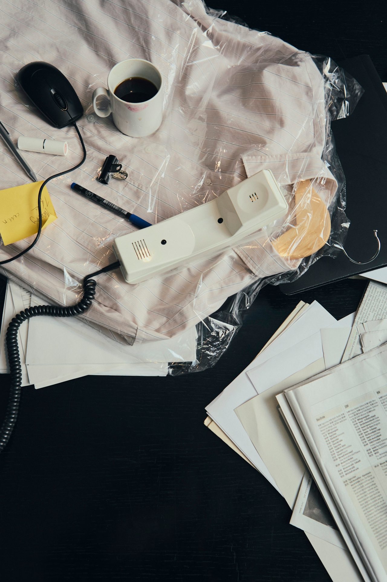 Midnight Agenda — desk phone and coffee